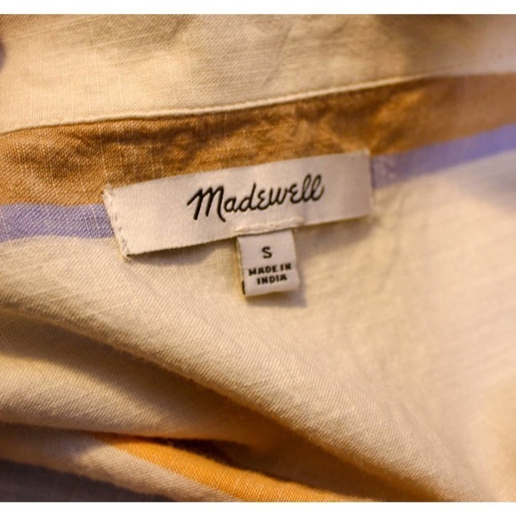 Madewell Short Sleeve Button Down Top Cotton Striped Cream Brown Peach Blue S - Picture 3 of 3